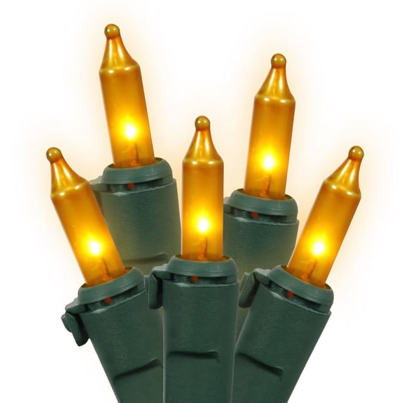 Vickerman 100 Gold Mini Light on Green Wire, 33' Christmas Light Strand