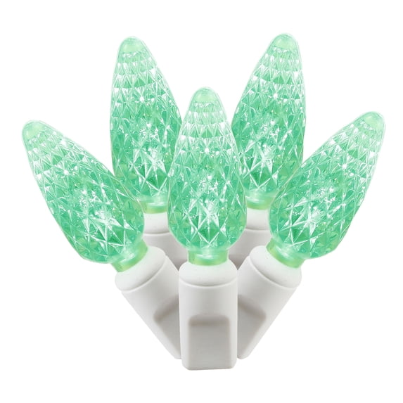 Vickerman 100 Green C6 LED Single Mold Light on White Wire, 34' Christmas Light Strand