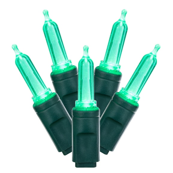 Vickerman 100 Green Italian LED Single Mold Light, Green Wire, 34' Christmas Light Strand