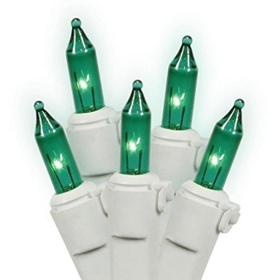 Vickerman 100 Green Light on White Wire, 46' Christmas Light Strand
