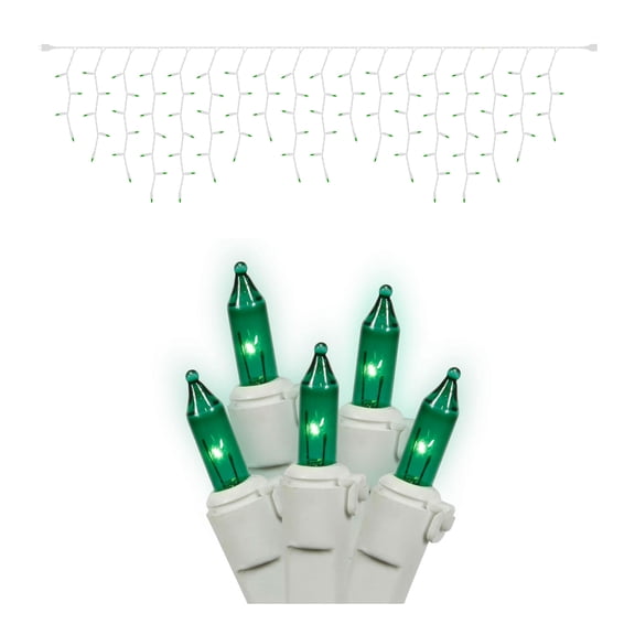 Vickerman 100 Green Mini Light Icicle Light on White Wire, 9' Christmas Light Strand
