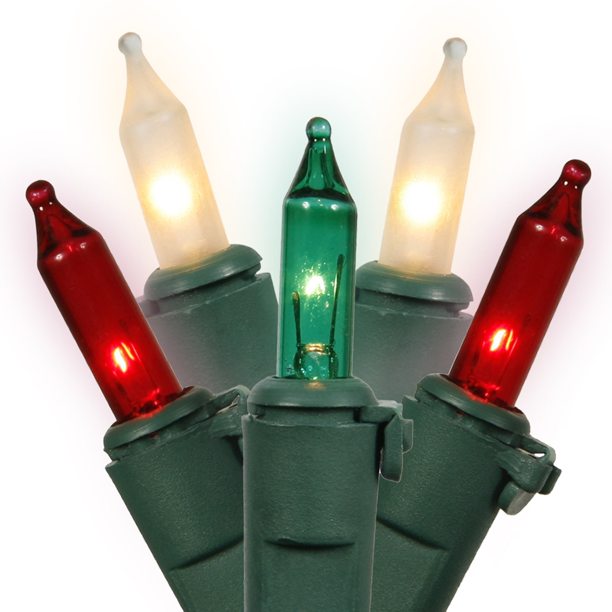 Vickerman 100 Light Red-White-Green Mini Lights/Green Wire Indoor 3.5" Bulb Spacing, 25' Long Poly Bag w/Header Card