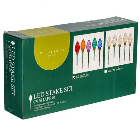 Vickerman 100 Multi-Colored C9 Faceted Bulb Lawn Stake Set, 24" spacing.