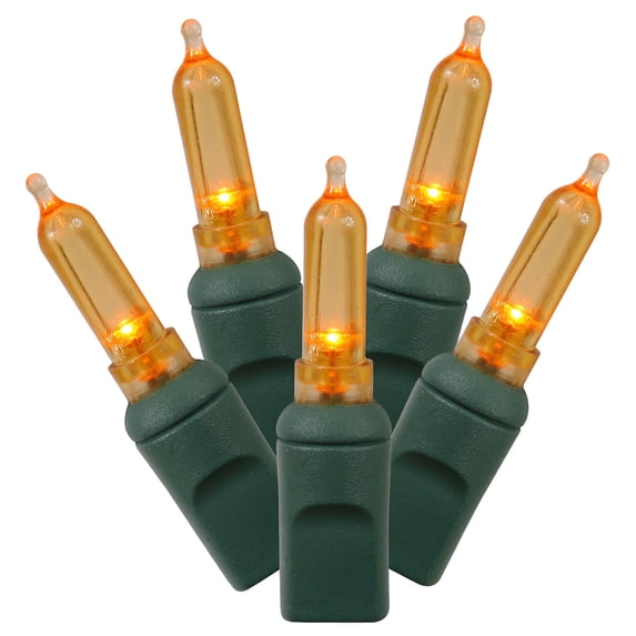 Vickerman 100 Orange Italian LED Single Mold Light, Green Wire, 34' Christmas Light Strand