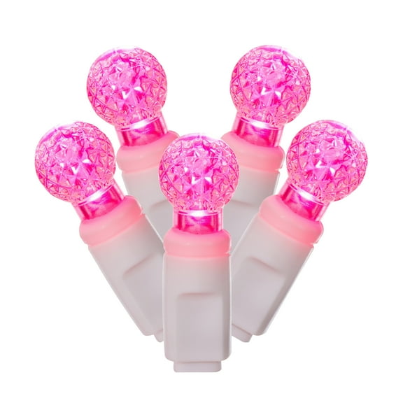Vickerman 100 Pink G12 LED Single Mold Light on White Wire, 34' Christmas Light Strand