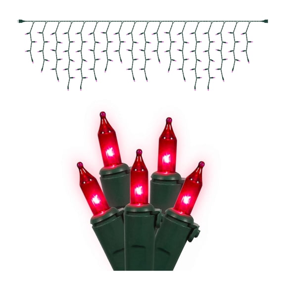 Vickerman 100 Pink Mini Light Icicle Light on Green Wire, 9' Christmas Light Strand