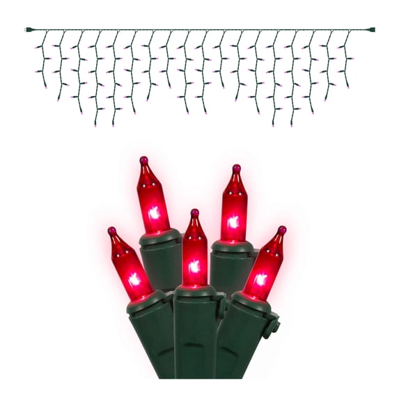 Vickerman 100 Pink Mini Light Icicle Light on Green Wire, 9' Christmas Light Strand
