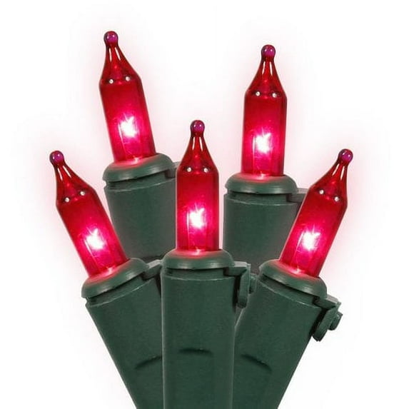 Vickerman 100 Pink Mini Light on Green Wire, 33' Christmas Light Strand