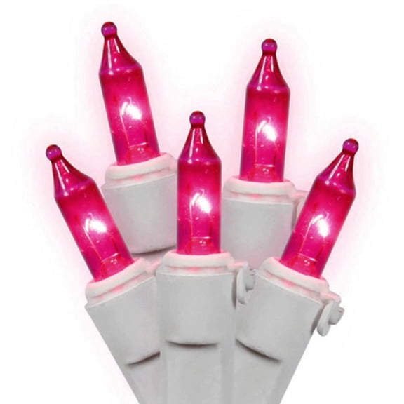 Vickerman 100 Pink Mini Light on White Wire, 33' Long Christmas Light Strand