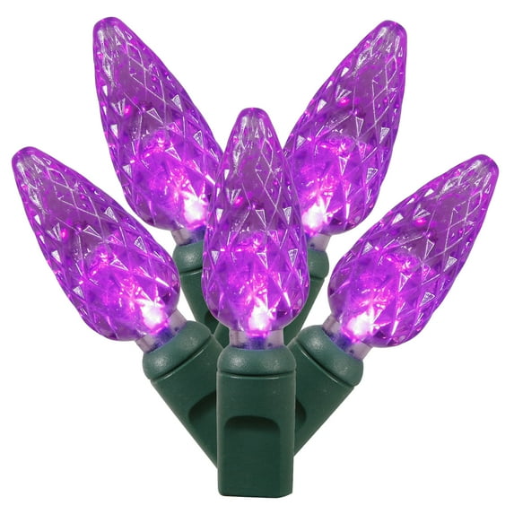 Vickerman 100 Purple C6 LED Single Mold Light on Green Wire, 34' Christmas Light Strand