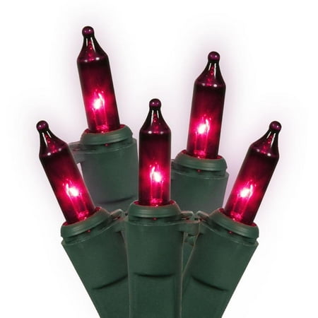Vickerman 100 Purple Mini Light on Green Wire, 33' Christmas Light Strand