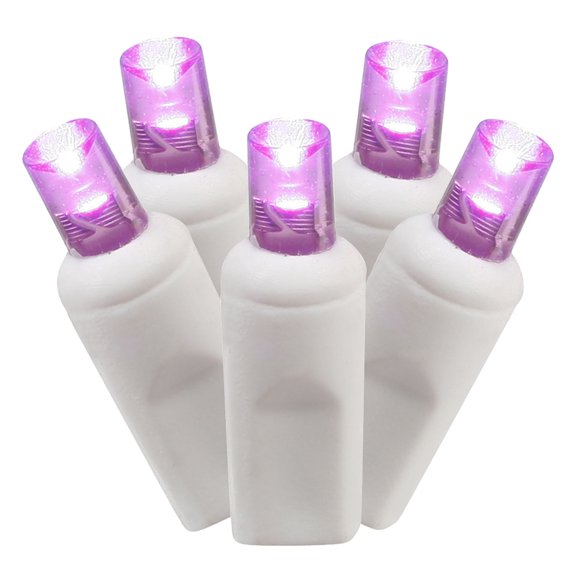 Vickerman 100 Purple Wide Angle LED Single Mold Light on White Wire, 34' Christmas Light Strand