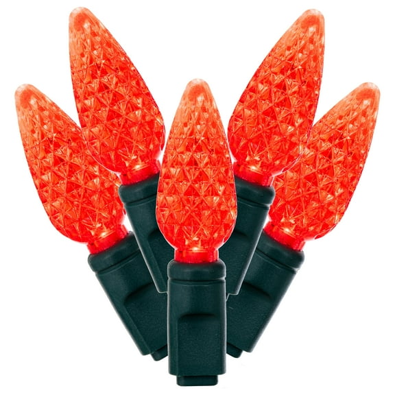 Vickerman 100 Red C6 LED Single Mold Light on Green Wire, 34' Christmas Light Strand