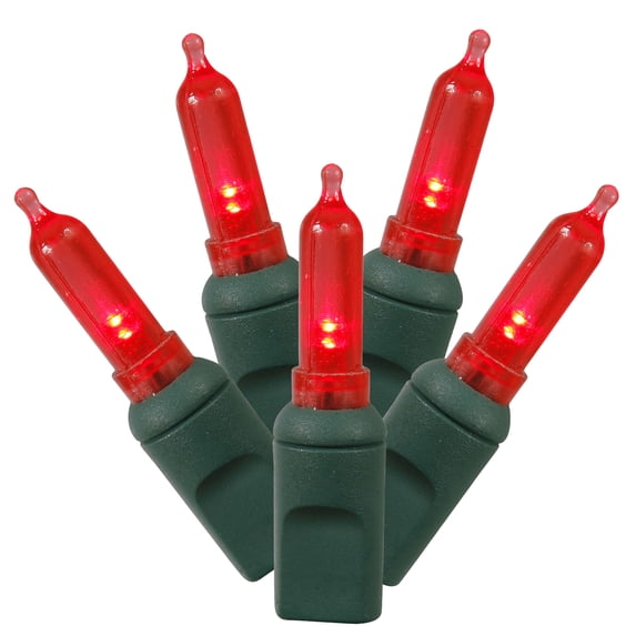 Vickerman 100 Red Italian LED Single Mold Light, Green Wire, 34' Christmas Light Strand