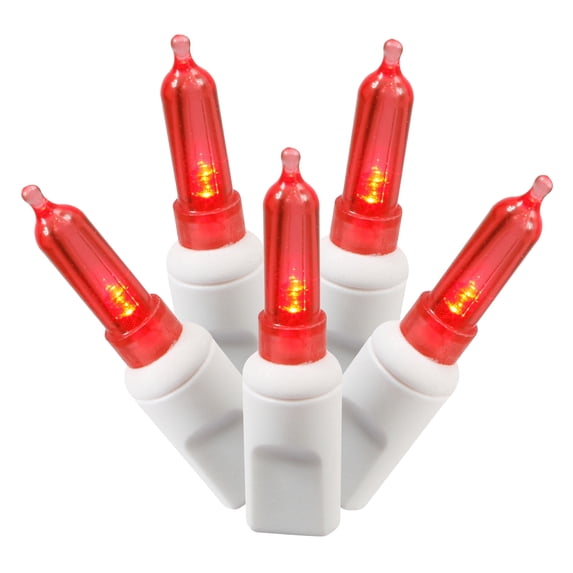 Vickerman 100 Red Italian LED Single Mold Light on White Wire, 34' Christmas Light Strand
