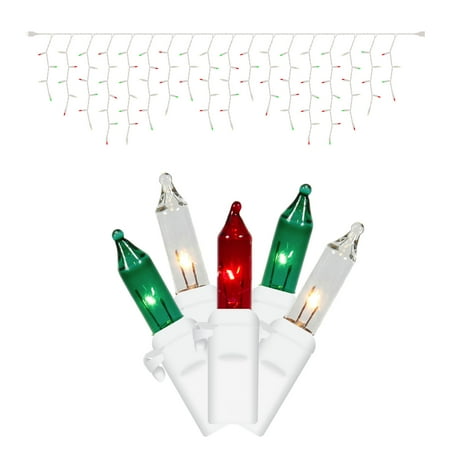 Vickerman 100 Red-White-Green Mini Light Icicle Light on White Wire, 9' Christmas Light Strand