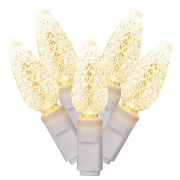 Vickerman 100 Warm White C6 LED Single Mold Light on White Wire, 34' Christmas Light Strand