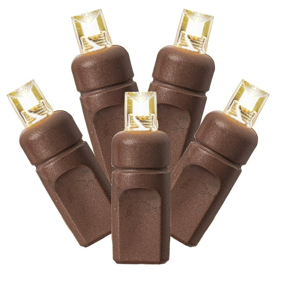 Vickerman 100 Warm White Wide Angle LED Single Mold light on Brown Wire, 50' Christmas Light Strand