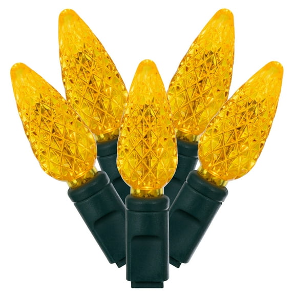 Vickerman 100 Yellow C6 LED Single Mold Light on Green Wire, 34' Christmas Light Strand
