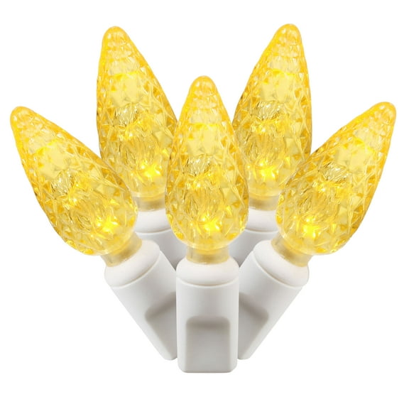 Vickerman 100 Yellow C6 LED Single Mold Light on White Wire, 34' Christmas Light Strand