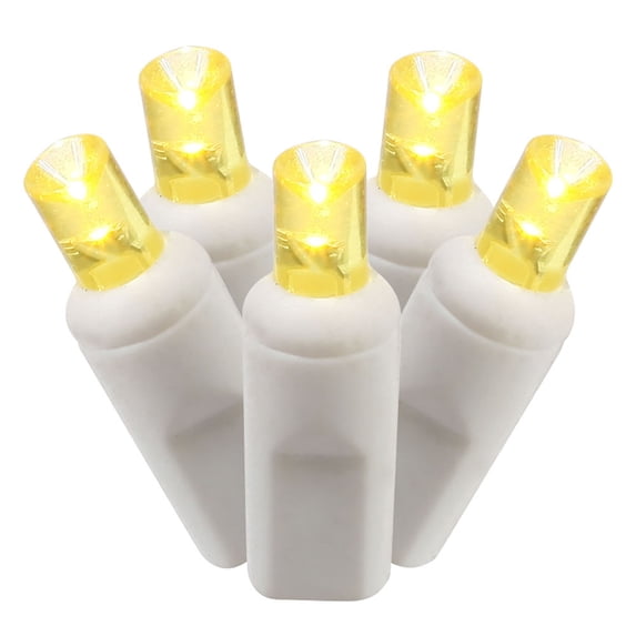 Vickerman 100 Yellow Wide Angle LED Light on White Wire, 50' Christmas Single Mold Light Strand