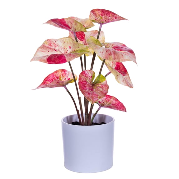 Vickerman 11.5" Artificial Red Variegated Leaves in Pot. Includes two pieces per bag.