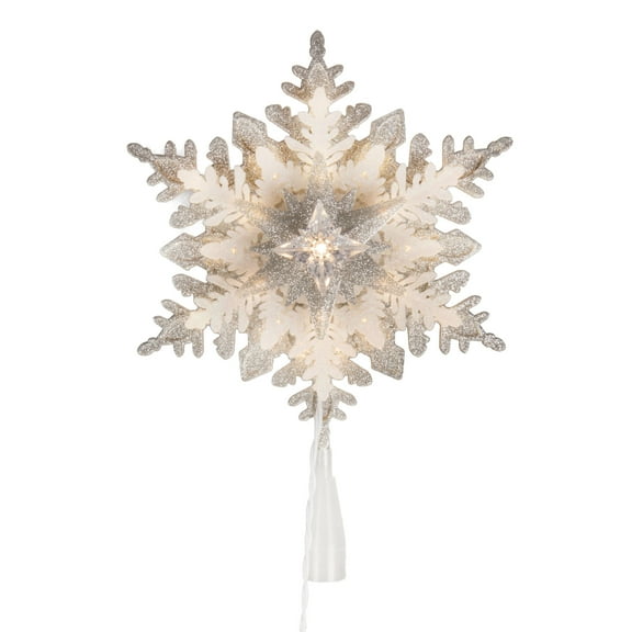 Vickerman 11.5" LED White 6 Point Snowflake Tree Top, Pure White Motion Light Cast.