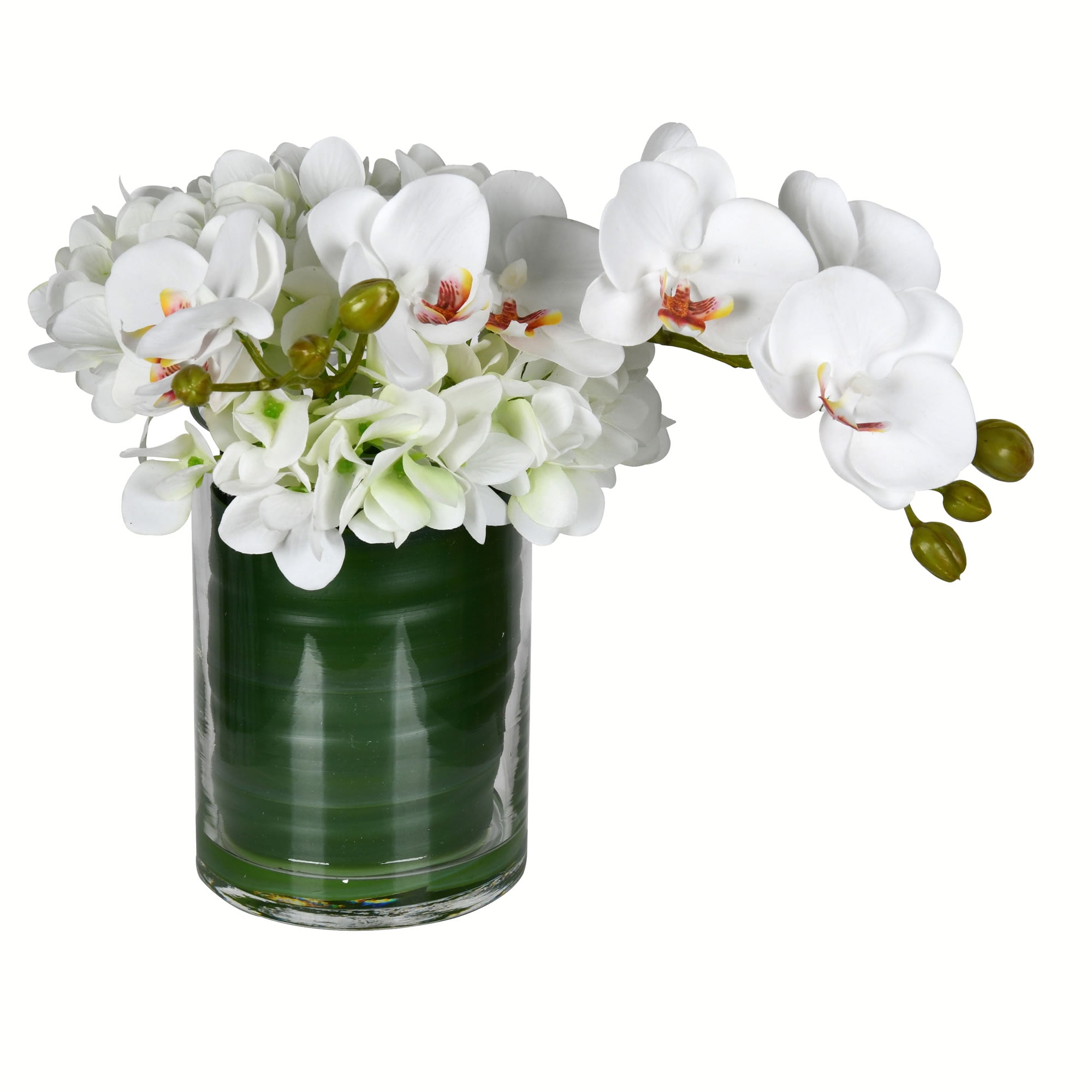 11" White Silk Orchid in Clear Glass Pot