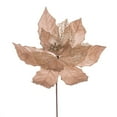 thumbnail image 1 of Vickerman 11" Champagne Velvet and Glitter Mesh Poinsettia Flower on Stem, 6 per bag., 1 of 1