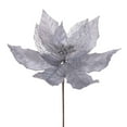 thumbnail image 1 of Vickerman 11" Silver Velvet and Glitter Mesh Poinsettia Flower on Stem, 6 per bag., 1 of 1