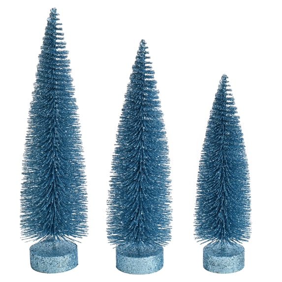 Vickerman 12"-14"-16" Baby Blue Glitter Oval Pine Artificial Christmas Tree, Set of 3