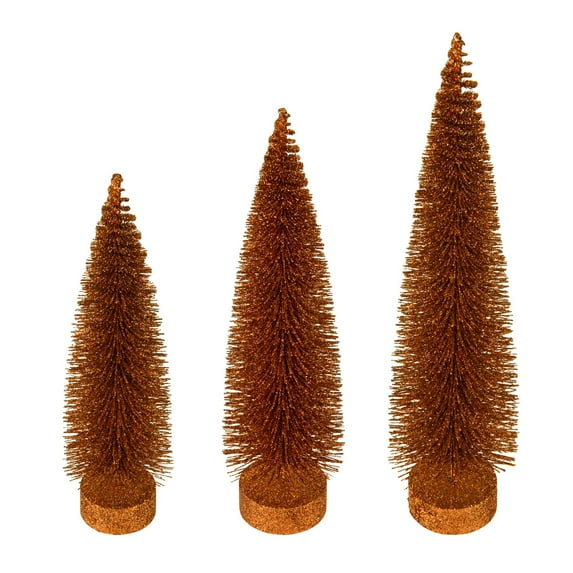 Vickerman 12"-14"-16" Copper Glitter Oval Pine Artificial Christmas Tree, Set of 3