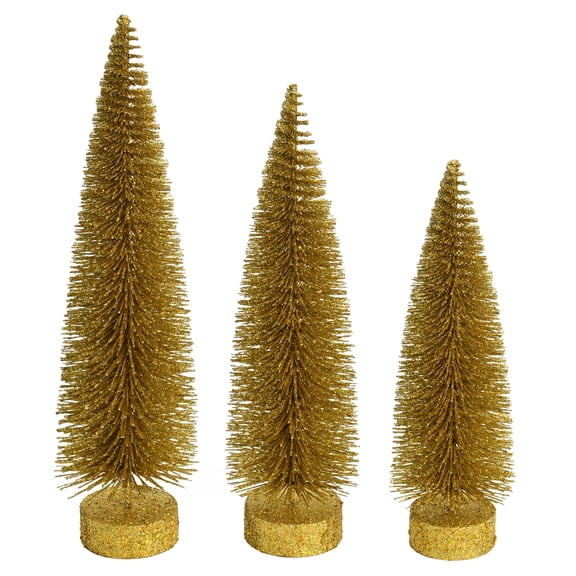 Vickerman 12"-14"-16" Gold Glitter Oval Pine Artificial Christmas Tree, Set of 3
