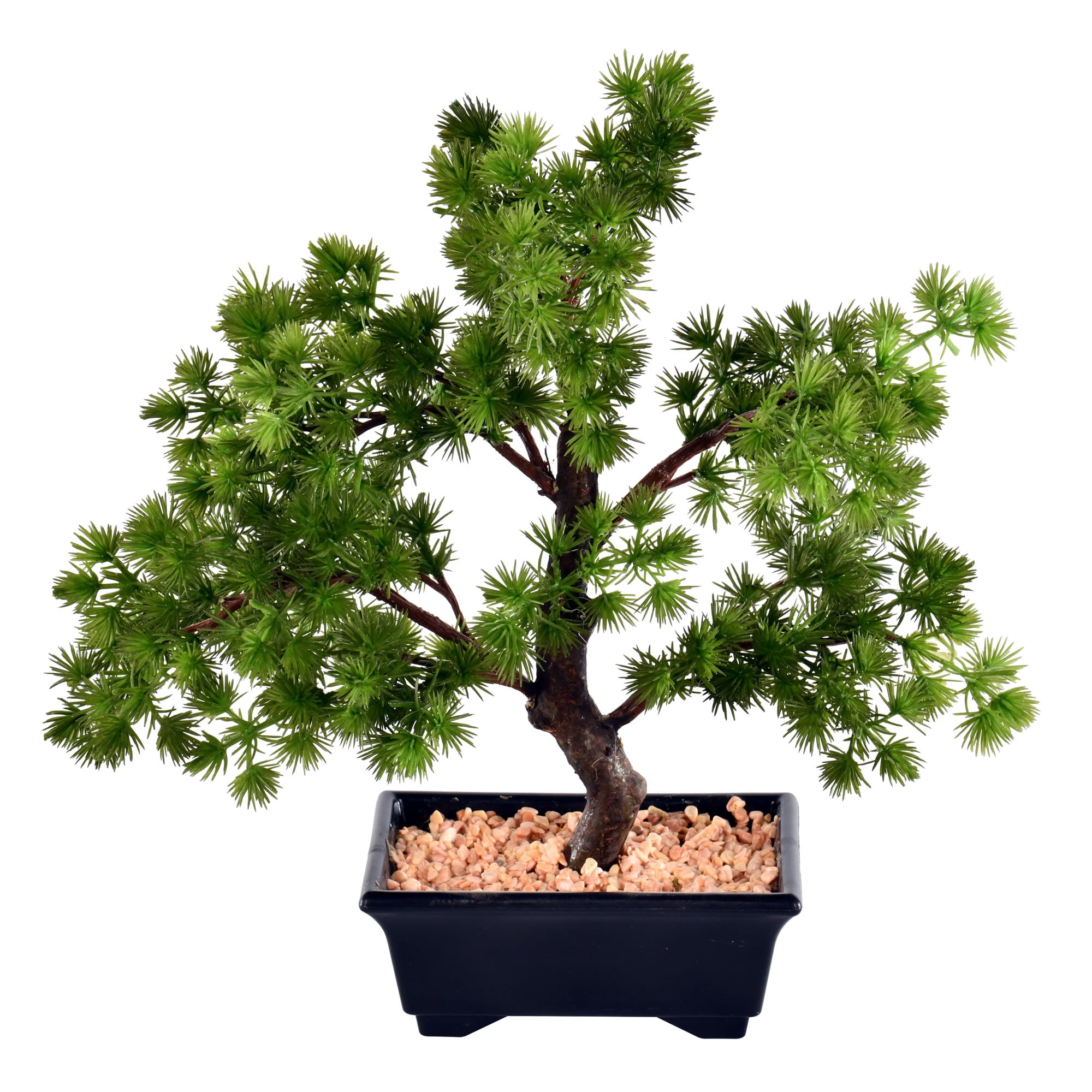 Tiny Green Faux Pine Bonsai Tree in Black Plastic Pot