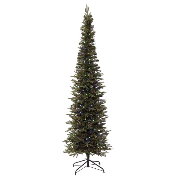 Vickerman 12' Bixley Pencil Fir Artificial Christmas Tree, Multi-colored Dura-Lit LED lights