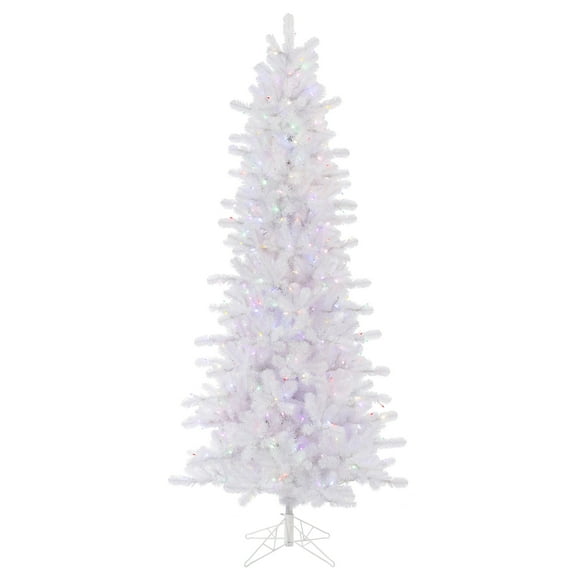 Vickerman 12' Crystal White Pine Slim Artificial Christmas Tree, Multi-colored LED Lights.