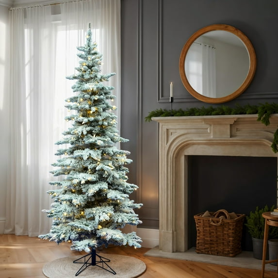 Vickerman 12' Flocked Utica Fir Slim Artificial Christmas Tree, Unlit