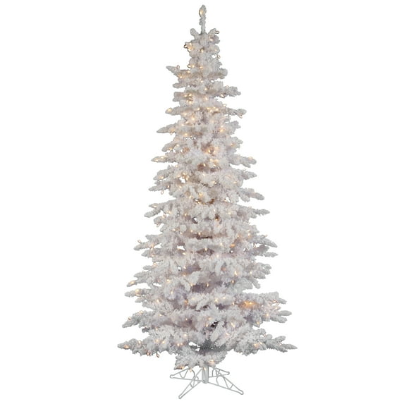 Vickerman 12' Flocked White Slim Artificial Christmas Tree, Clear Lights
