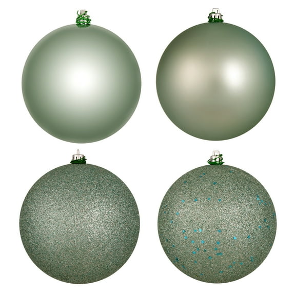 Vickerman 12" Frosty Mint 4-Finish Ball Ornament Assortment, 4 per Bag