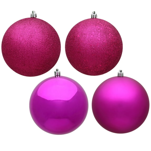Vickerman 12" Fuchsia 4-Finish Ball Ornament, 4 per Bag