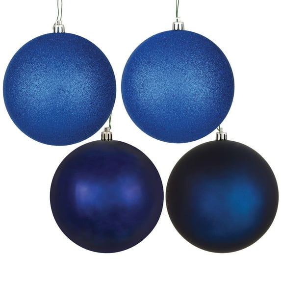 Vickerman 12" Midnight Blue 4-Finish Ball Ornament Assortment, 4 per Bag