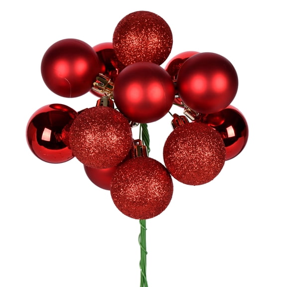 Vickerman 12" Red Ball Ornament Christmas Pick, 4 per set