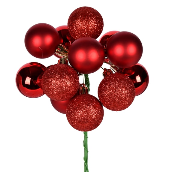 Vickerman 12" Red Ball Ornament Christmas Pick, 4 per set