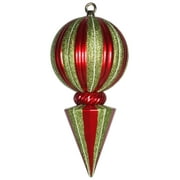 Vickerman 12" Red and Lime Striped Shiny Ball Finial Ornament with Glitter Accents