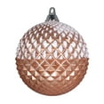 thumbnail image 1 of Vickerman 12" Rose Gold Glitter Candy Durian Ball Ornament. This durian ball features a candy finish and a beveld texture with white and glitter accents., 1 of 1