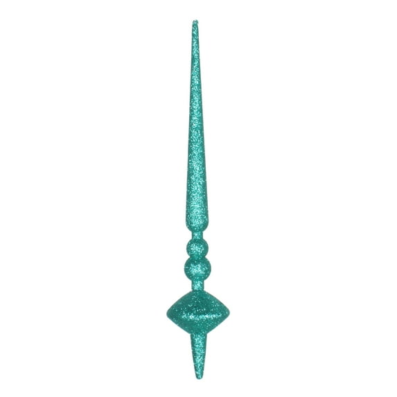 Vickerman 12" Teal Glitter Cupola Finial. This long finial ornament adds depth and texture to any holiday decorating project. Made with shatterproof plastic. Includes 3 pieces per bag.
