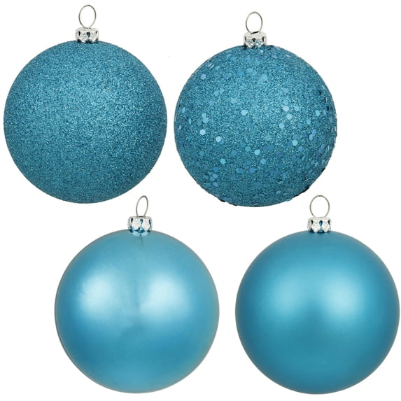 Vickerman 12" Turquoise 4-Finish Ball Ornament, 4 per Bag