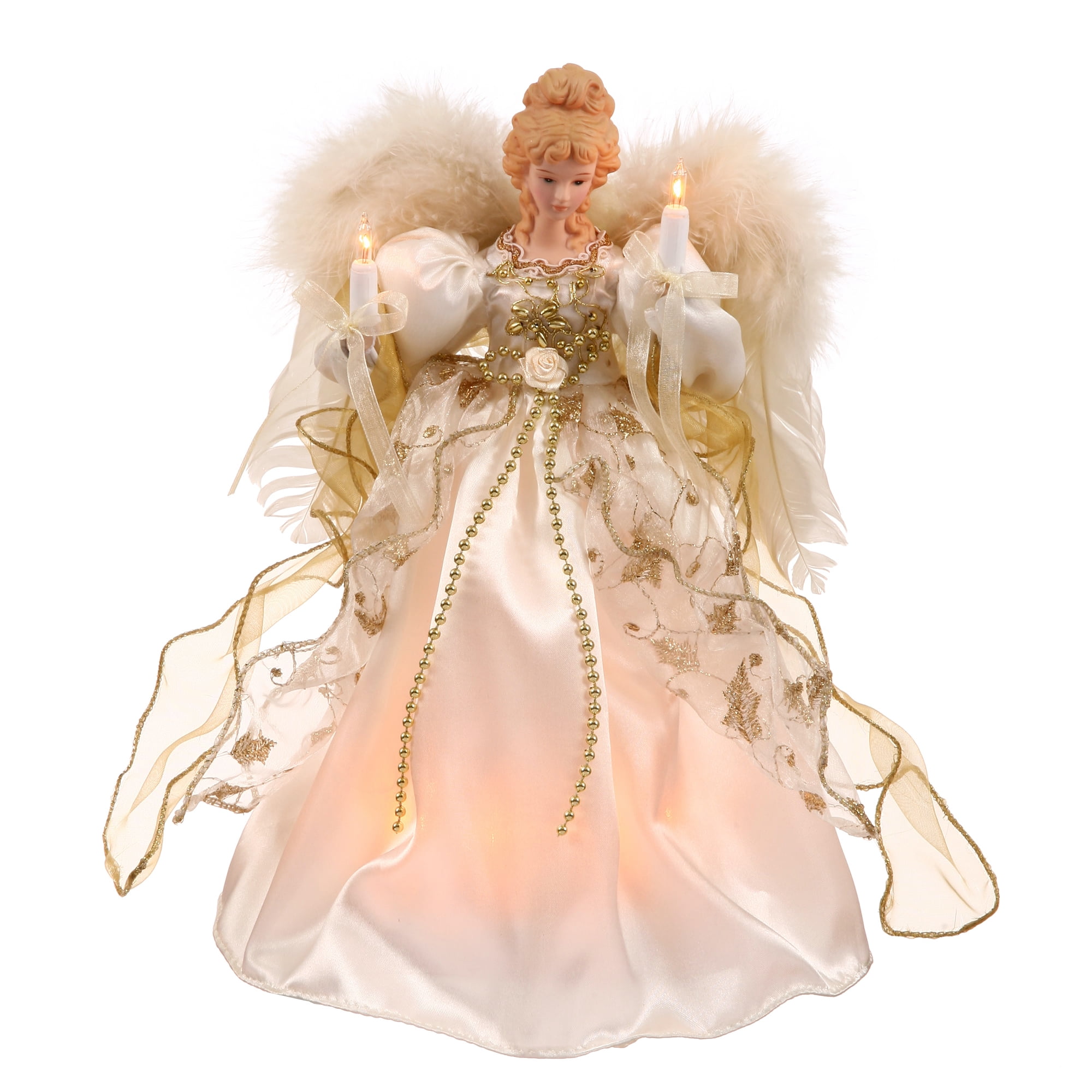 Vickerman 12" White-Gold Lit Angel Christmas Tree Topper.