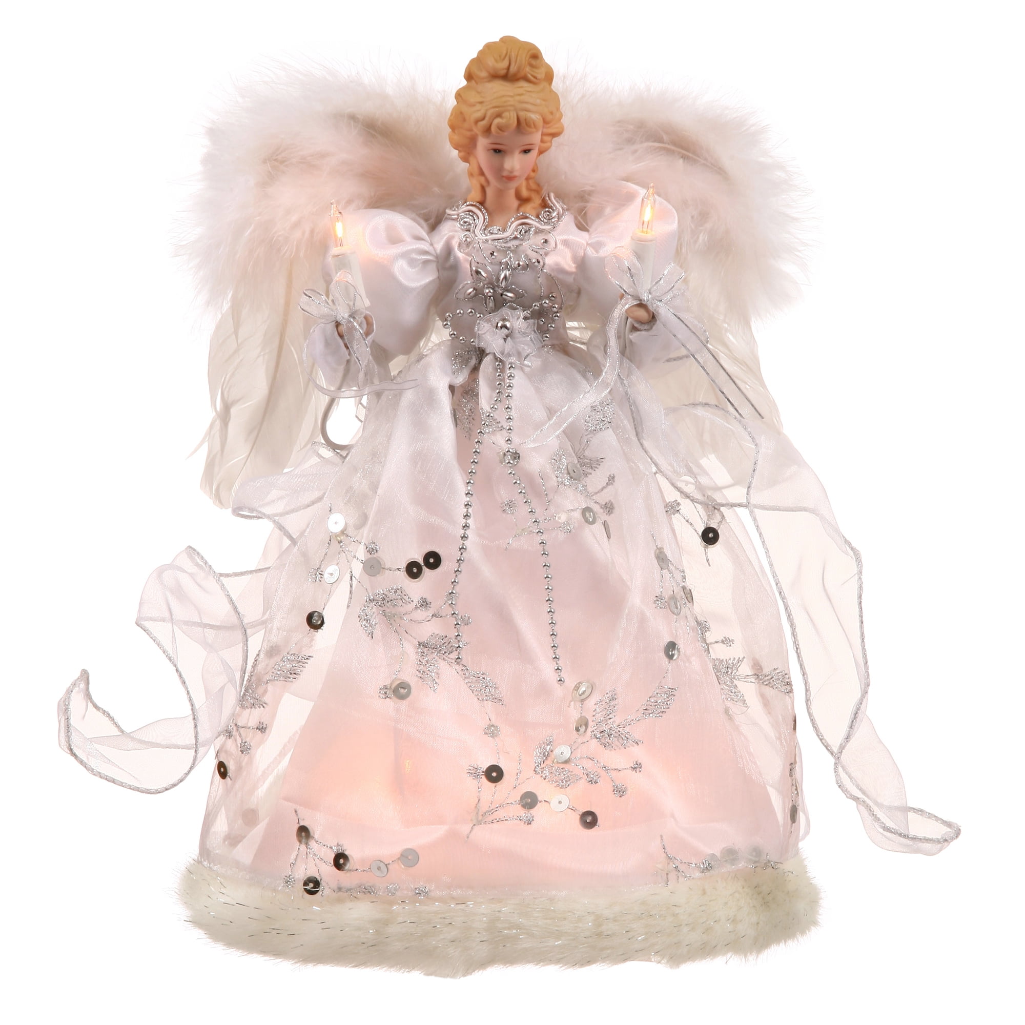 12" White and Silver Angel Tree Topper with Feather Wings