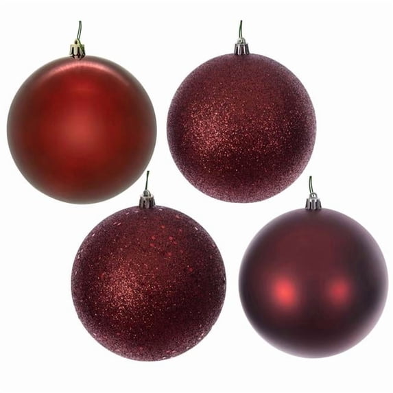 Vickerman N593063DA 12 in. 4 Finish Ball Assortment Drill Ornament, Crimson Red